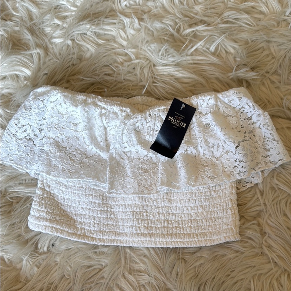 Hollister White Smocked Ruffled Crop Top